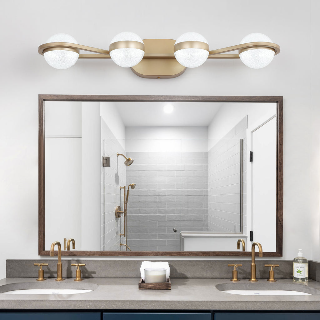 28in Golden Minimalist LED Bathroom Vanity Light With Crystal Sand Acr
