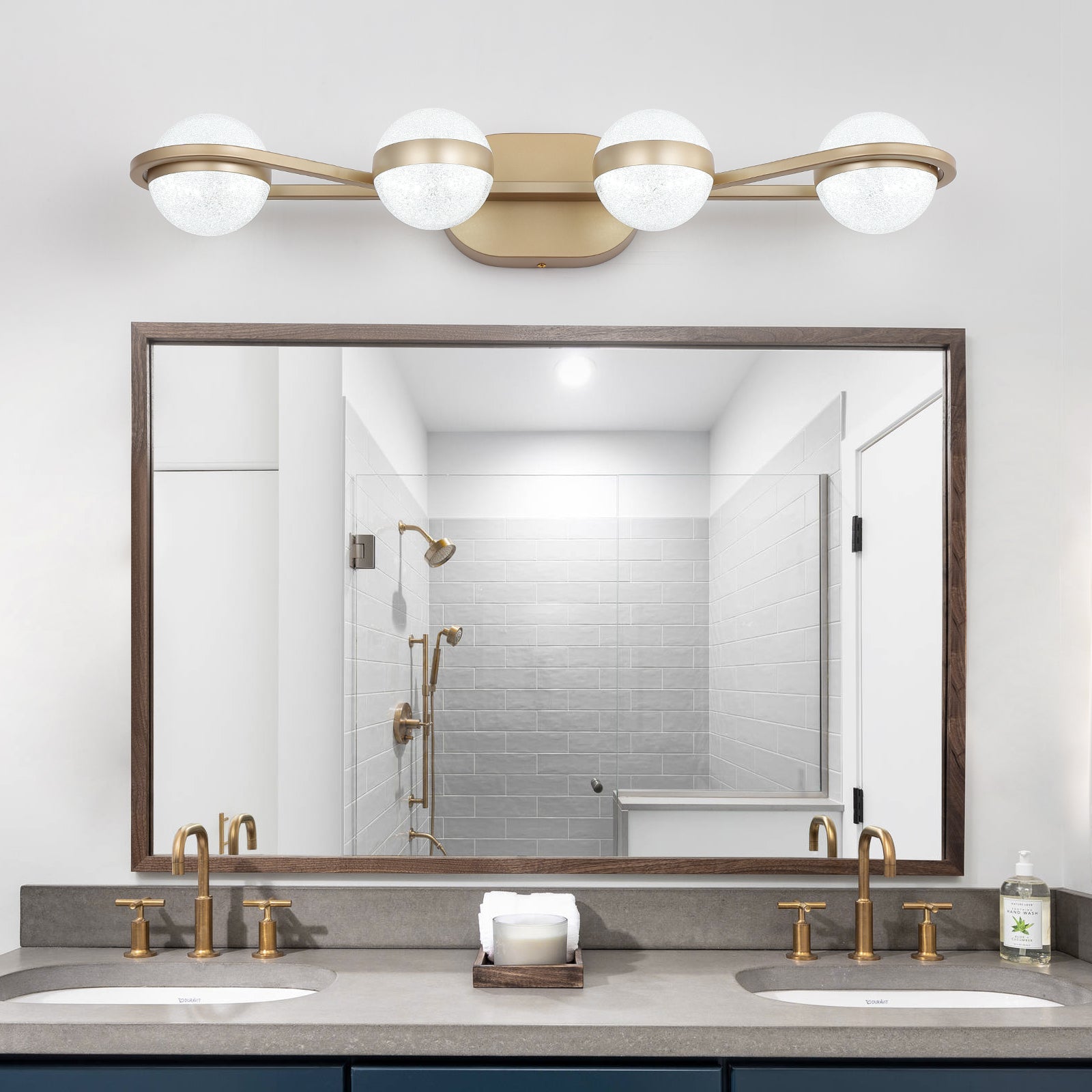 28in Golden Minimalist LED Bathroom Vanity Light With Crystal Sand Acr