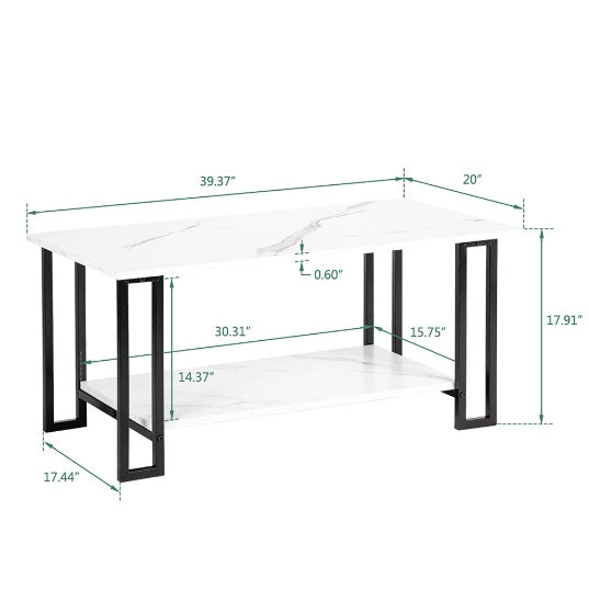 Modern Marble Coffee Table | 2-Tier Rectangular