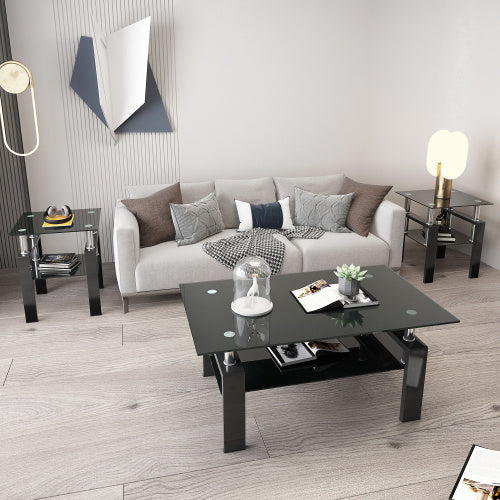 Square Tempered Glass Coffee Table Set | Lift-Top Design