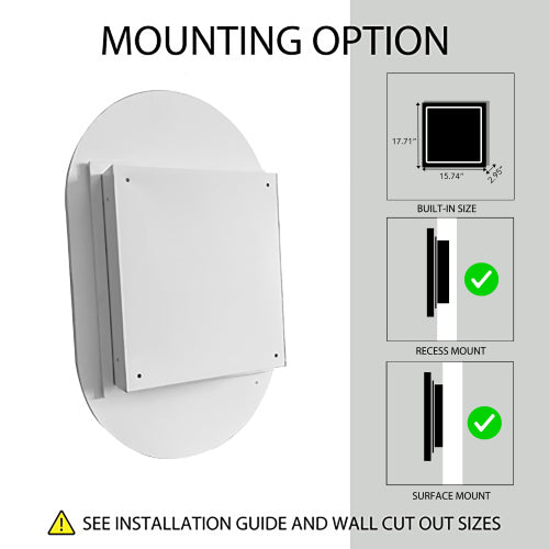 20x34 Inch Oval Recessed Metal Frame Bathroom Wall Cabinet With Mirror
