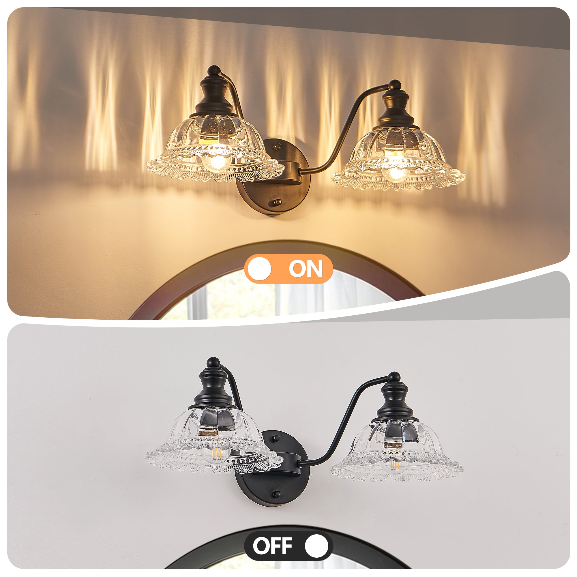 20 Inch 2-Light Vintage Bathroom Wall Sconce -- Elegant Black Metal An