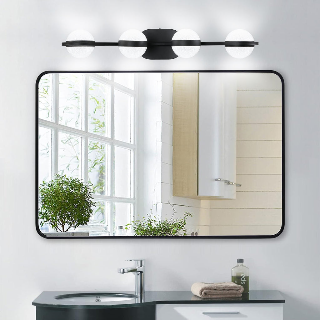 30in Black Minimalist LED Bathroom Vanity Light With Crystal Sand Acry