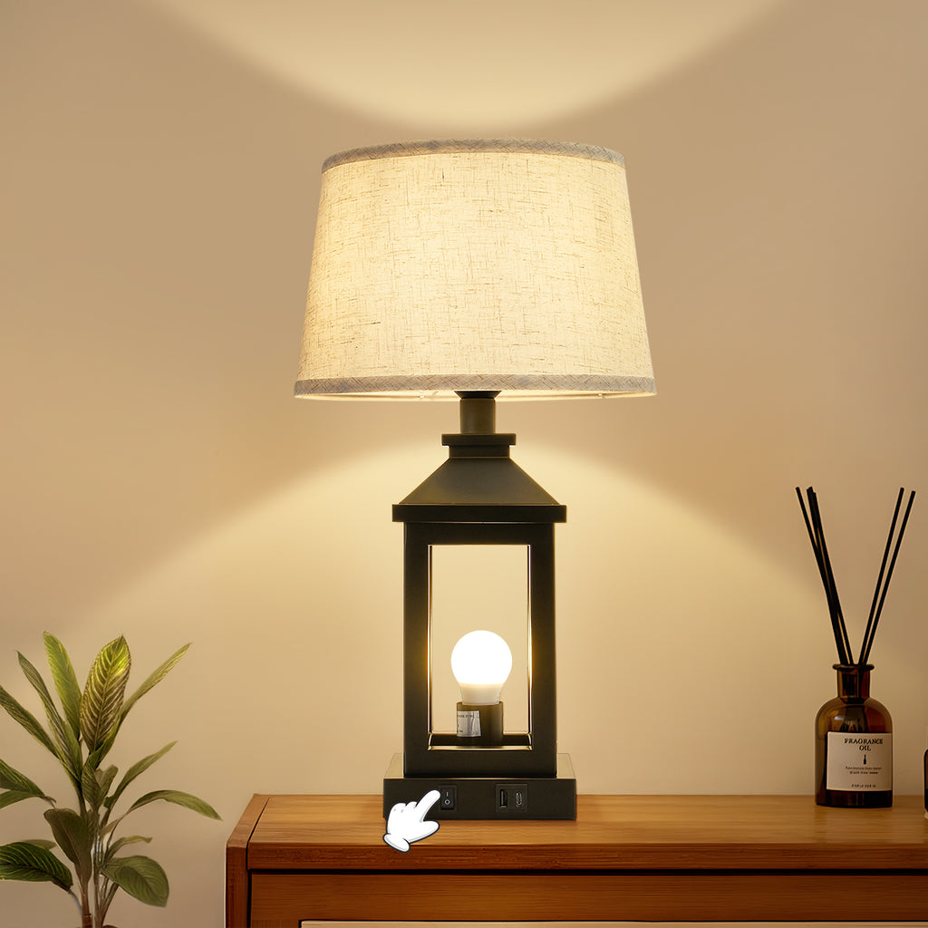 20.5in Black Farmhouse Bedside Table Lamp For Living Room