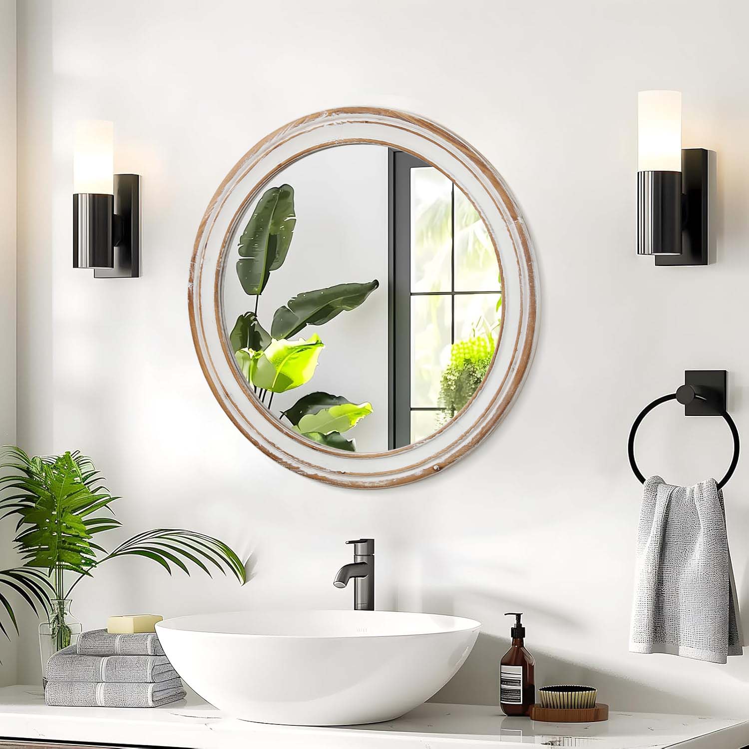 31.5 Inches Round Wall Mirror For Bathroom Vanity