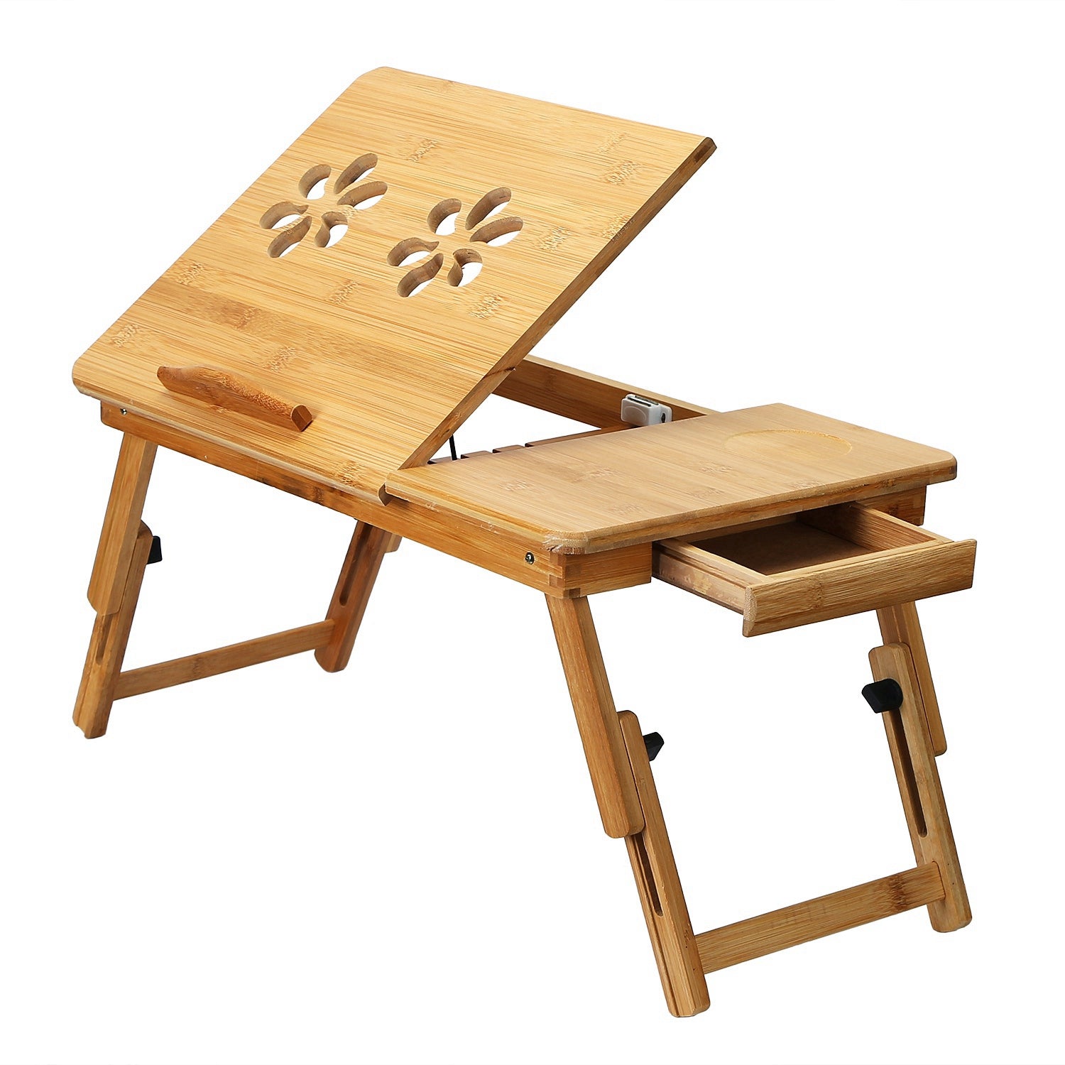 1Pc Bamboo Laptop Desk Breakfast Serving Bed Tray Foldable Leg Multi-P