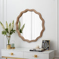23.62 Inches Wood Round Wavy Wall Mirror Round Wall Mirror Scalloped M