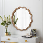 23.62 Inches Wood Round Wavy Wall Mirror Round Wall Mirror Scalloped M