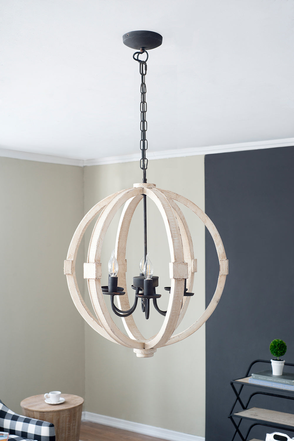 6-Light Wood Chandelier | Adjustable Chain Lighting