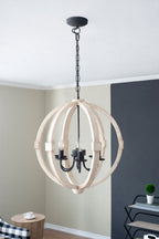 6-Light Wood Chandelier | Adjustable Chain Lighting
