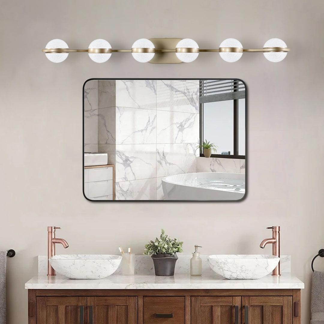 43in Gold Minimalist LED Bathroom Vanity Light With Crystal Sand Acryl