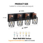 24 Industrial Vintage 4-Light Wall Sconce - Black Cage Wall Lighting F