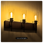 3-Light Matte Black Wood Color Bathroom Light Fixtures