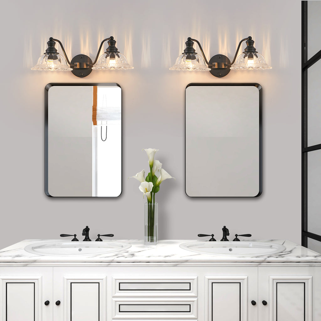 20 Inch 2-Light Vintage Bathroom Wall Sconce -- Elegant Black Metal An
