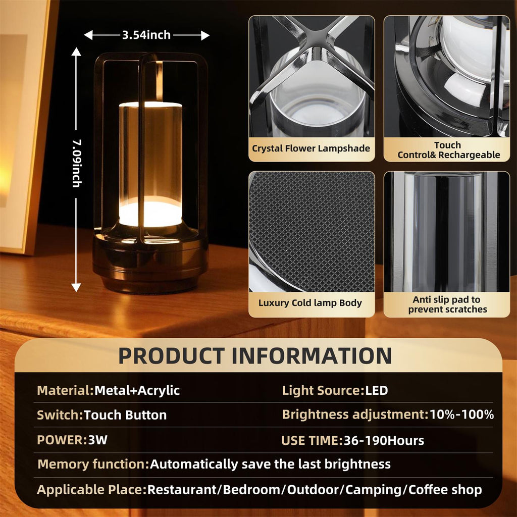 2pcs Portable Touch Control Table Lamp With 5000mAh Battery