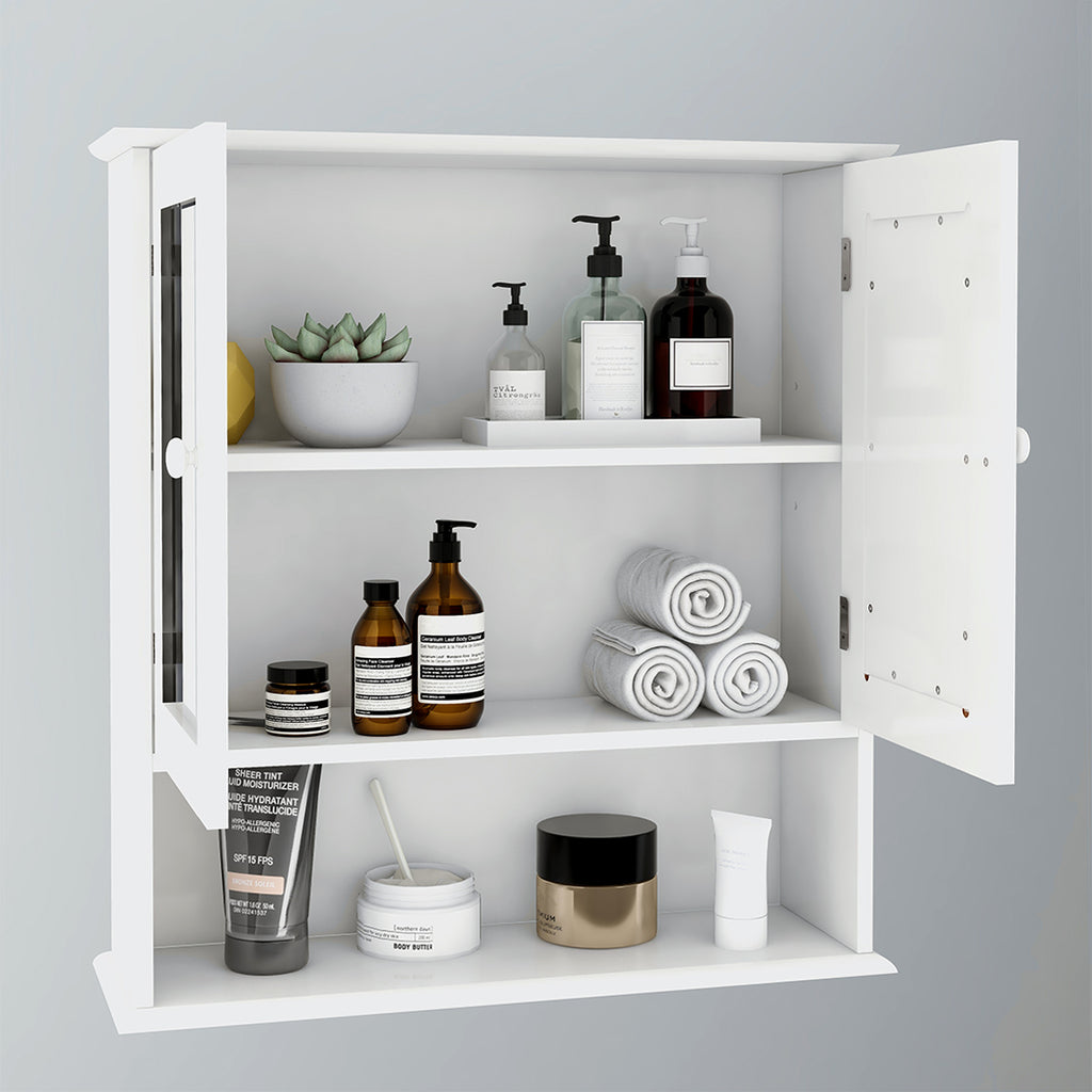 Bathroom Wall Cabinet With Double Mirror Doors And Shelves