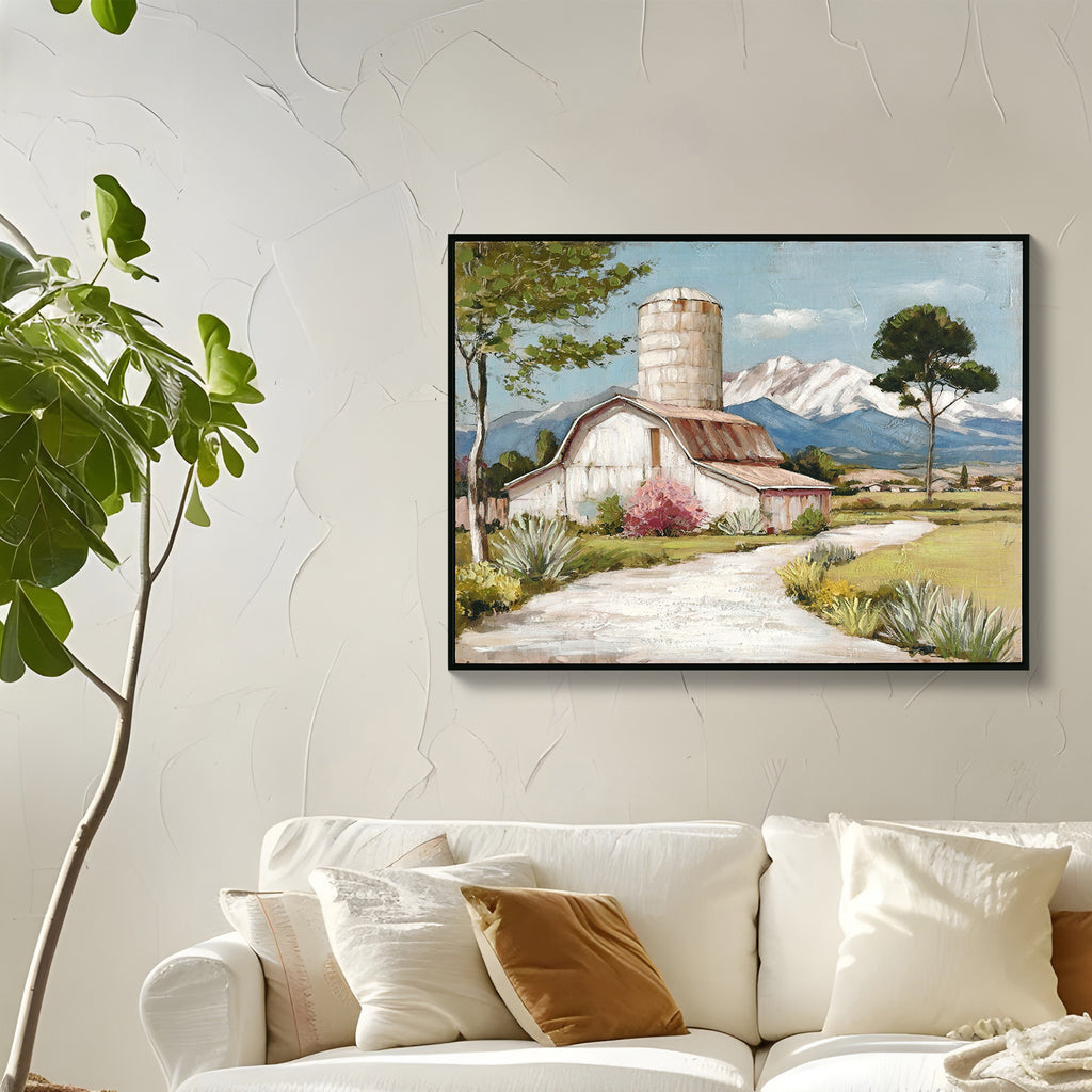 Framed Rustic Farmhouse Canvas Wall Art Beautiful Field Painting Wildf