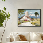 Framed Rustic Farmhouse Canvas Wall Art Beautiful Field Painting Wildf