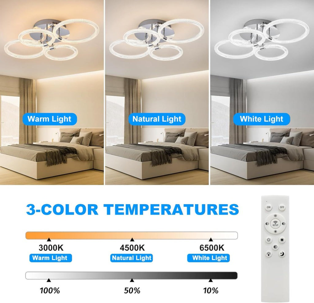 Modern LED Ceiling Light, 4-Head Acrylic Flush Mount