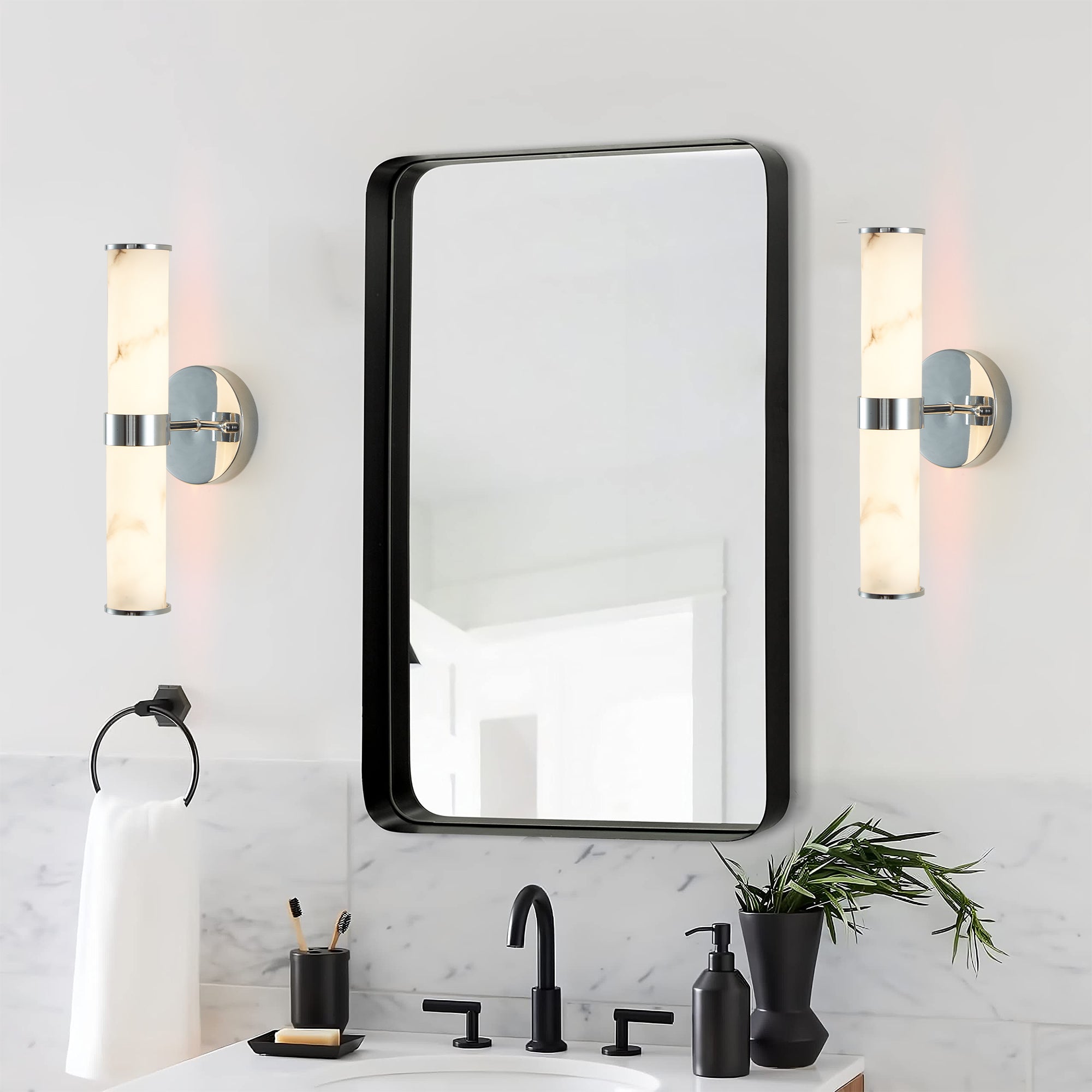 Resin Imitation Marble And Chrome Wall Sconce
