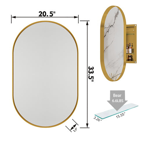 20x34 Inch Oval Recessed Medicine Cabinet