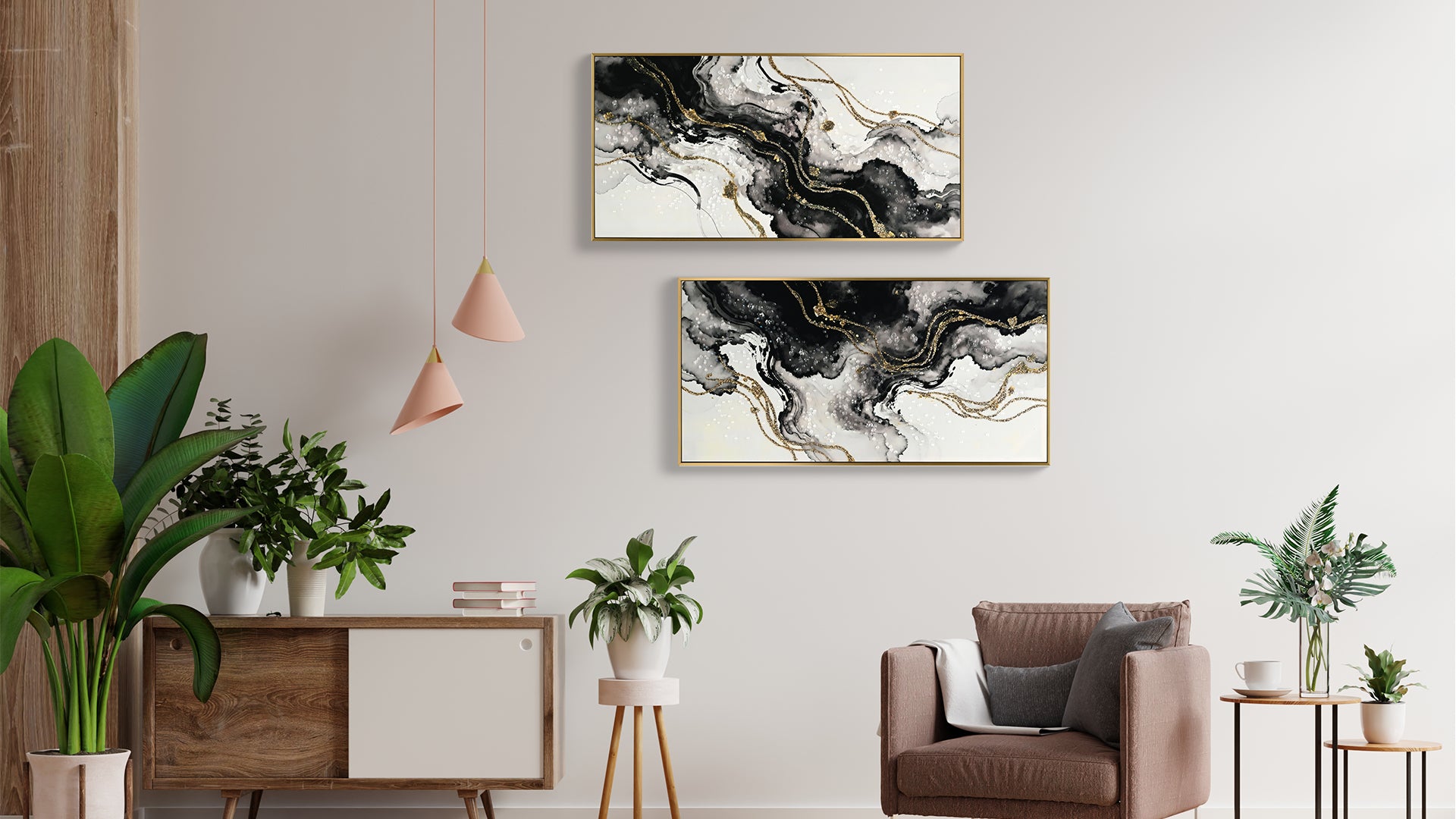 Large Framed Black And White Abstract Wall Art