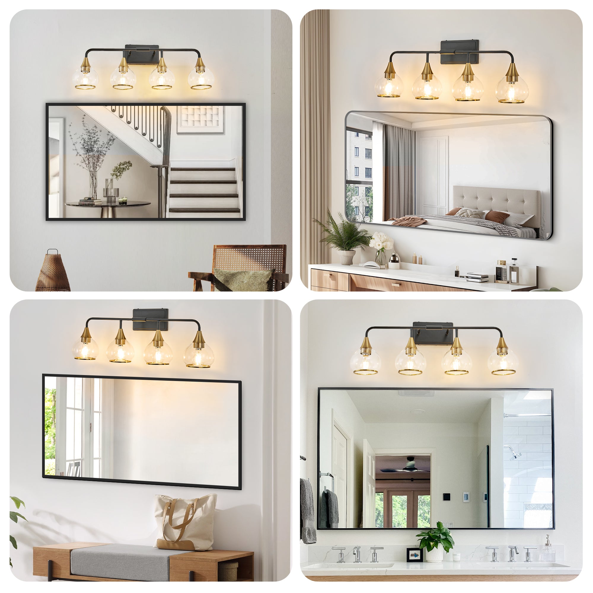 31 Modern 4-Light Vanity Wall Sconce - Black And Gold Bathroom Light F