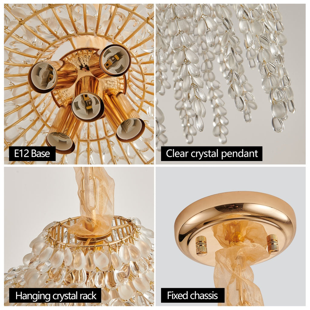 16 Inch 5-Light Crystal Pendant Light Chandelier- Elegant Waterfall De
