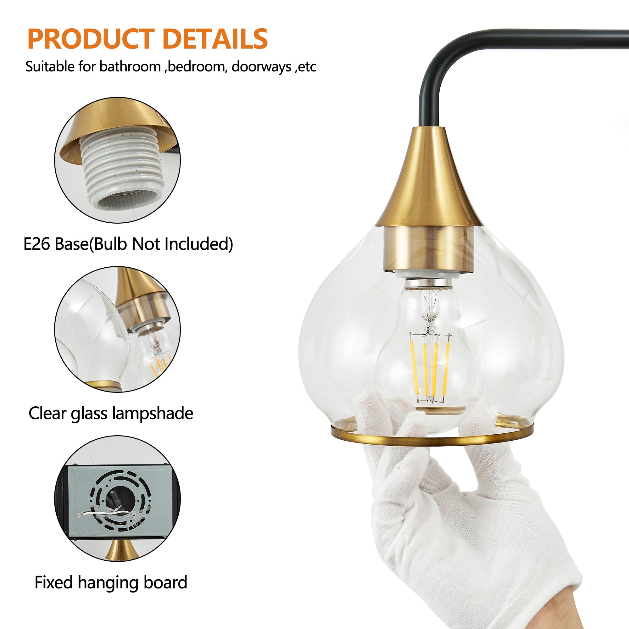 31 Modern 4-Light Vanity Wall Sconce - Black And Gold Bathroom Light F