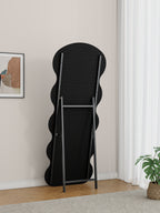 Flannel Full Length Wave Black Floor Mirror With Stand For Bedroom Liv