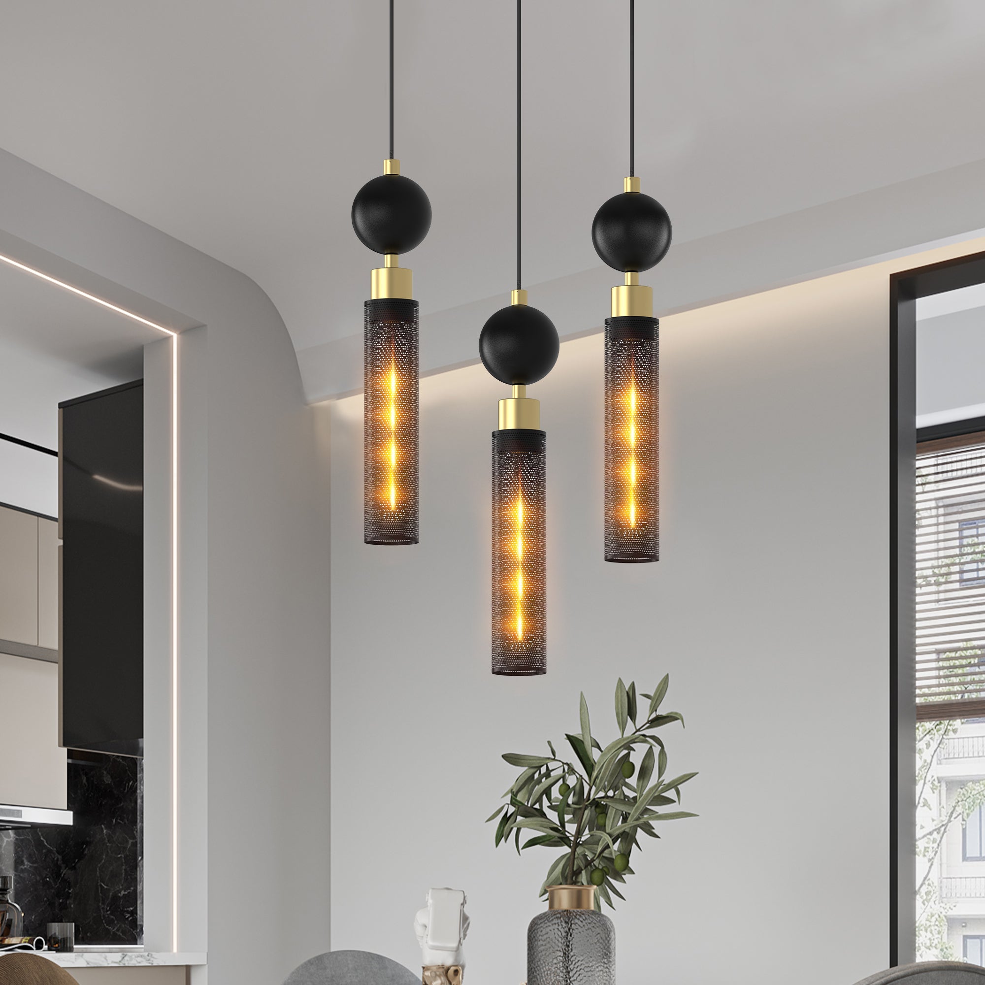 Modern Black Wrought Iron Pendant Light For Kitchen Island