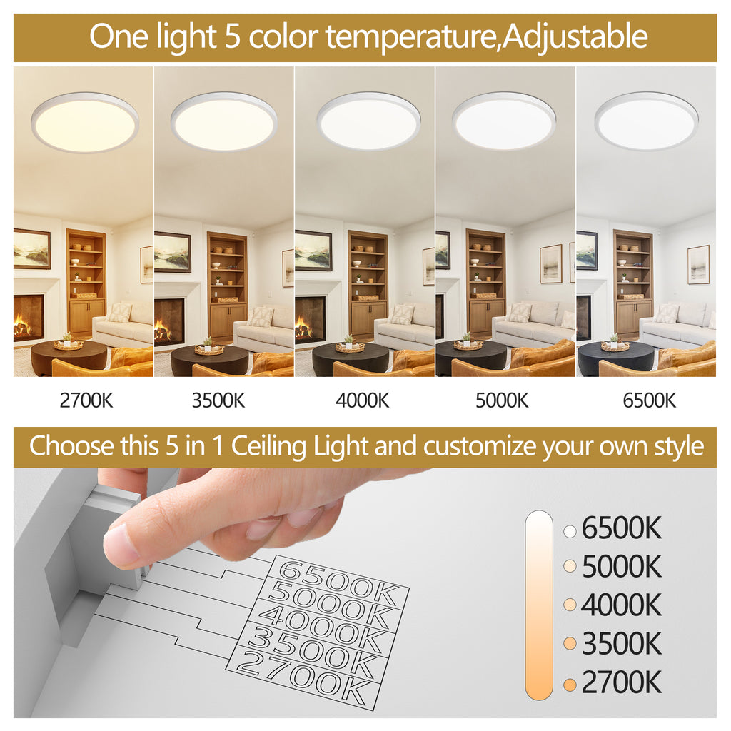 6PK 12 In. LED Flush Mount Ceiling Light Fixture - 2880 Lumens