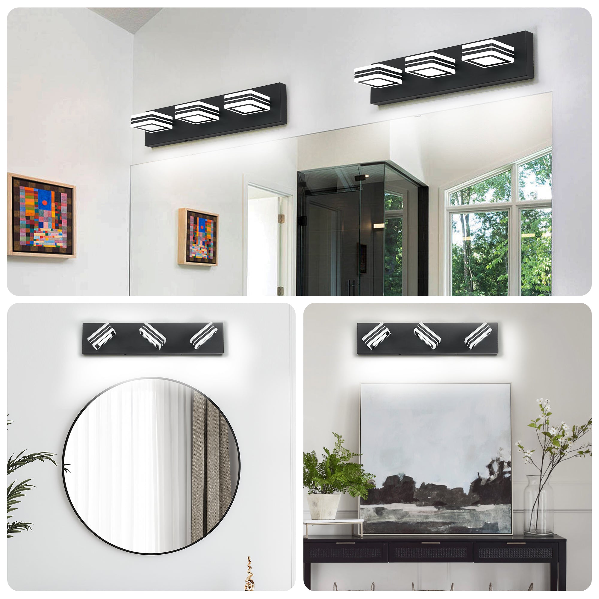 Matte Black Vanity Light Fixtures 3 Lights Up And Down LED Modern Bath