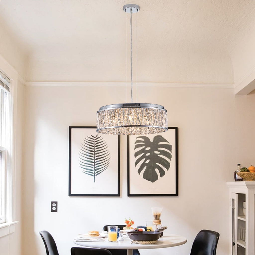 Modern Crystal Chandelier 19 Inches Aluminum Iron Round Ceiling Light