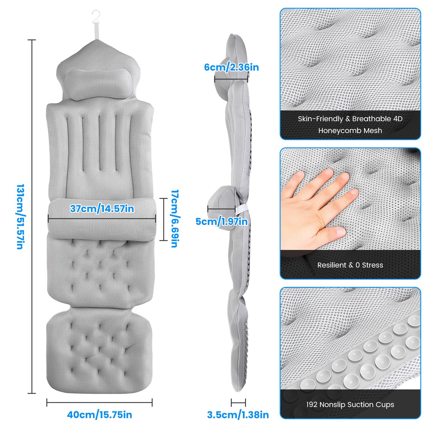 1Pc Full Body Bath Pillow With Headrest Lumbar Support Quick-Drying Ba