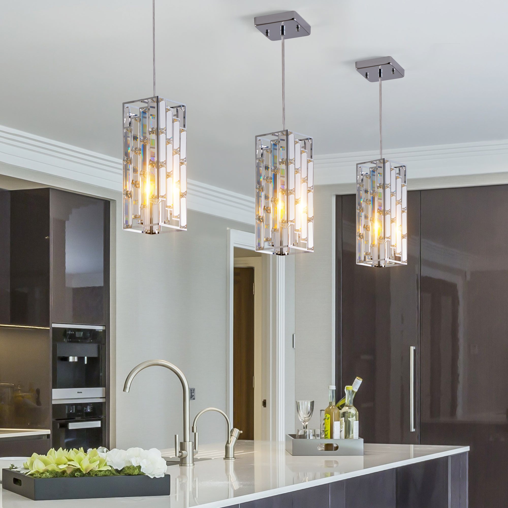 4inch Modern Crystal Pendant Light 3 Pack