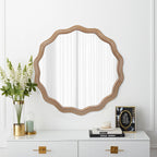 23.62 Inches Wood Round Wavy Wall Mirror Round Wall Mirror Scalloped M