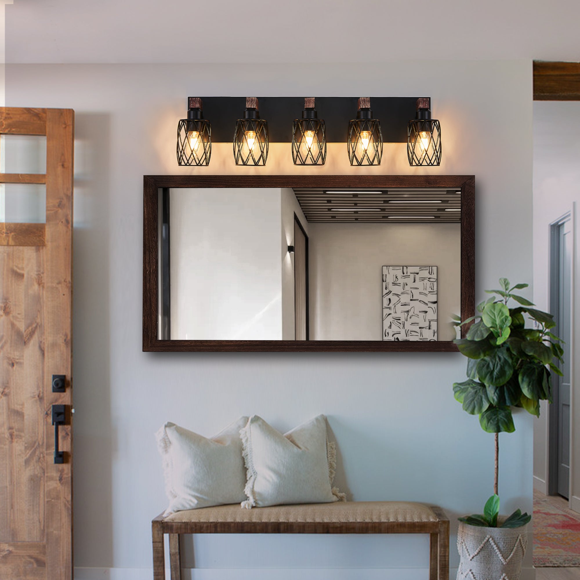 31 Industrial Vintage 5-Light Wall Sconce - Black Cage Wall Lighting F