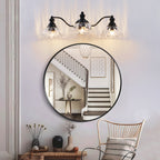 24 Inch 3-Light Vintage Bathroom Wall Sconce Elegant Black Metal And G
