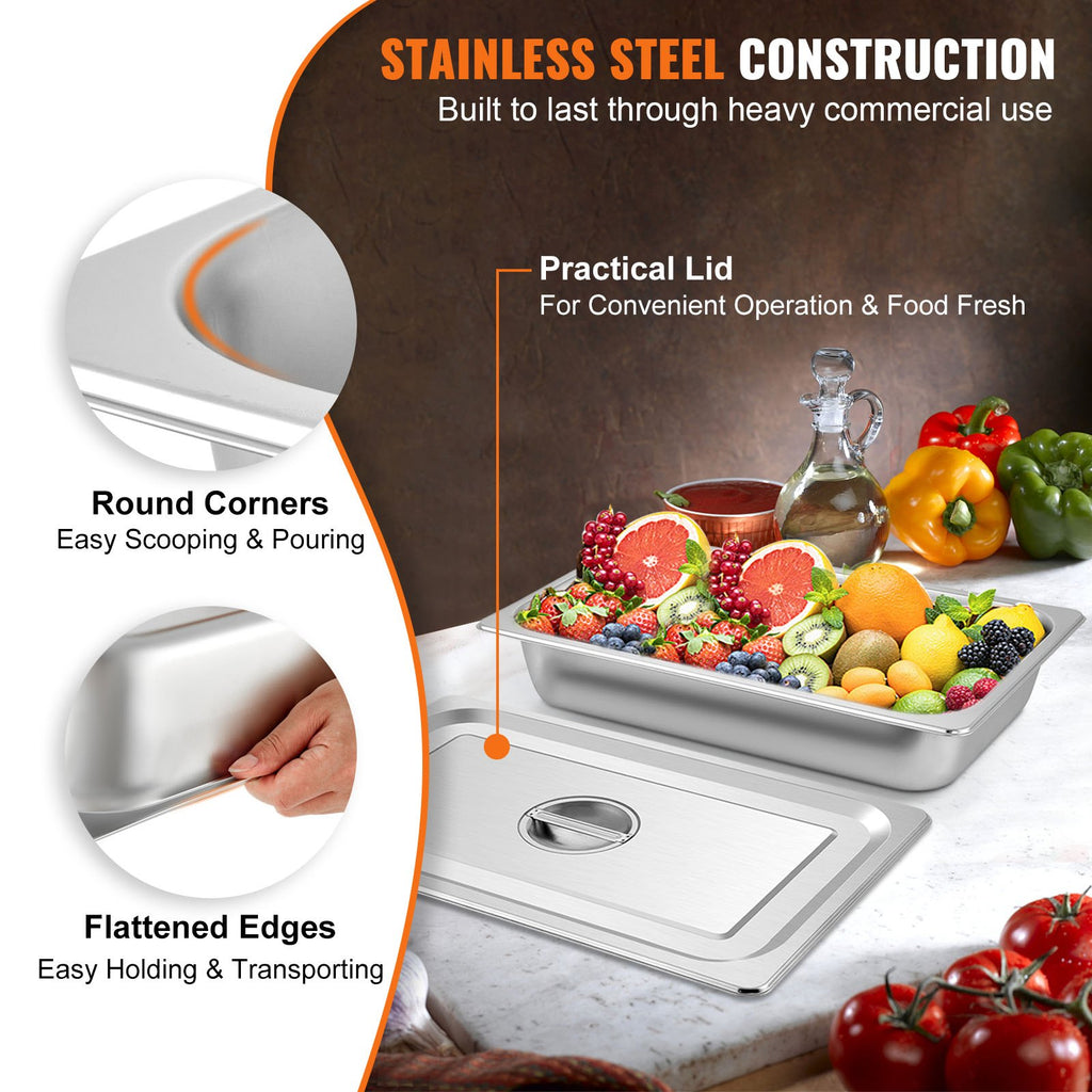 VEVOR 4 Pack Steam Table Pans 20.9 X 12.8 X 3.9 Inch Deep Steam Table