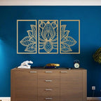 Handmade Metal Golden Lotus Mandala Wall Art - Boho Zen Decor For Livi