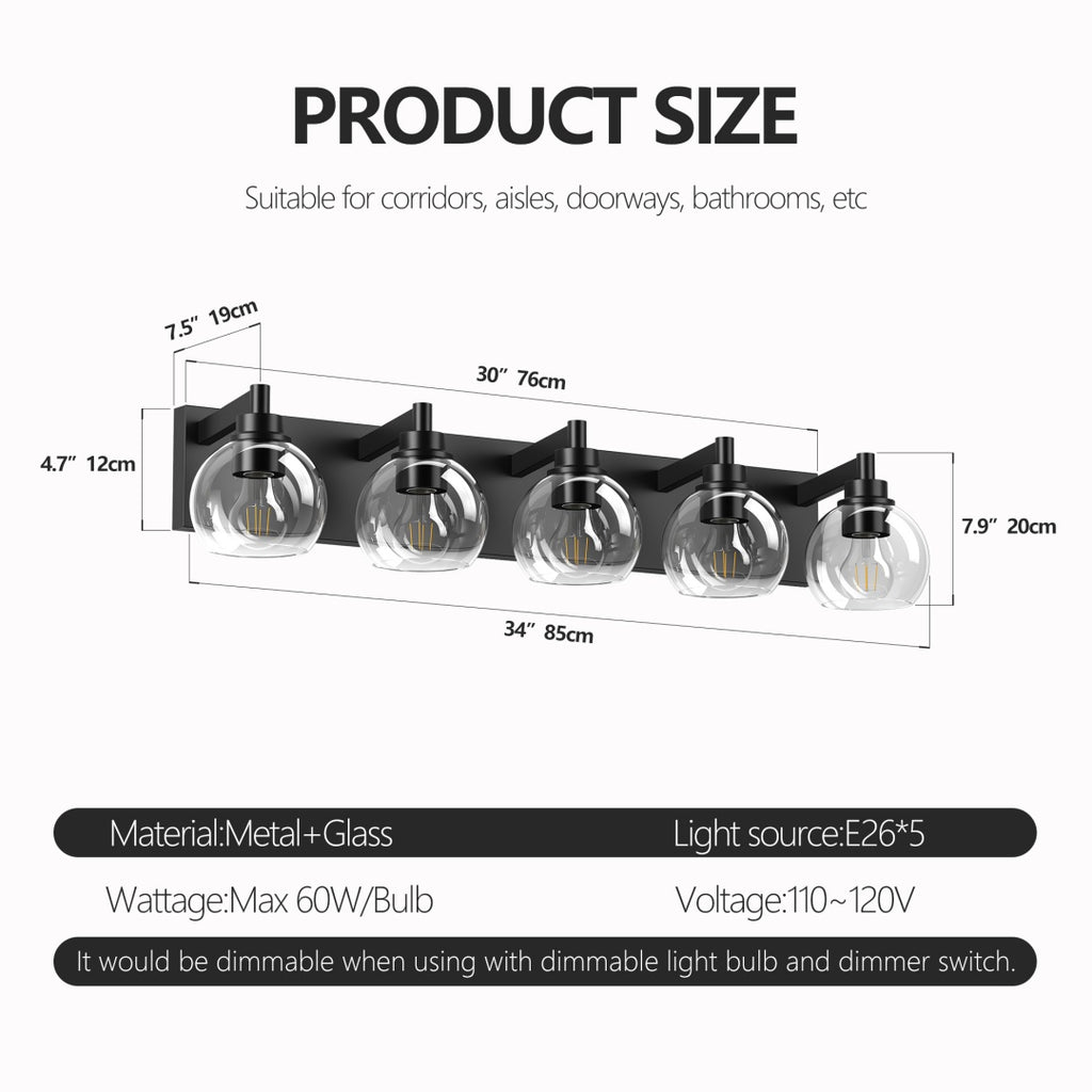 Bathroom Light Fixtures Over Mirror 5-Lights Bathroom Vanity Light Wit