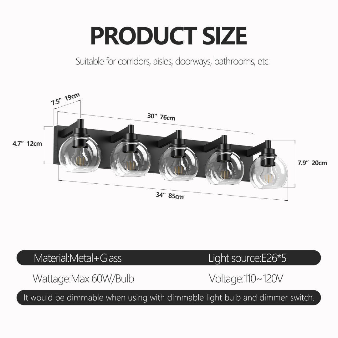 Bathroom Light Fixtures Over Mirror 5-Lights Bathroom Vanity Light Wit