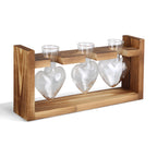 1Pc Plant Terrarium Propagation Station With 3 Heart Shaped Vases Wood