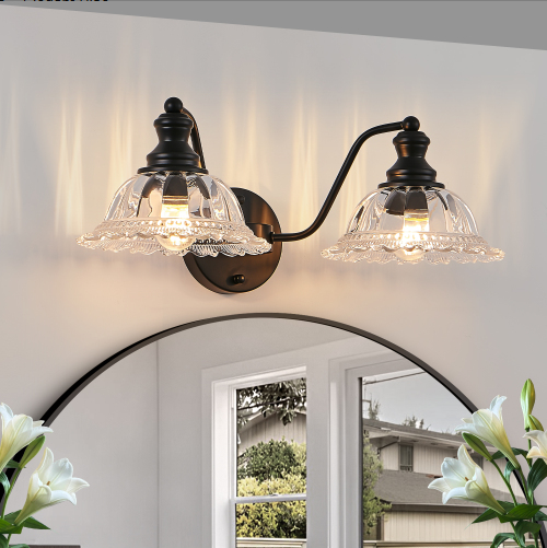 20 Inch 2-Light Vintage Bathroom Wall Sconce - Elegant Black Metal And