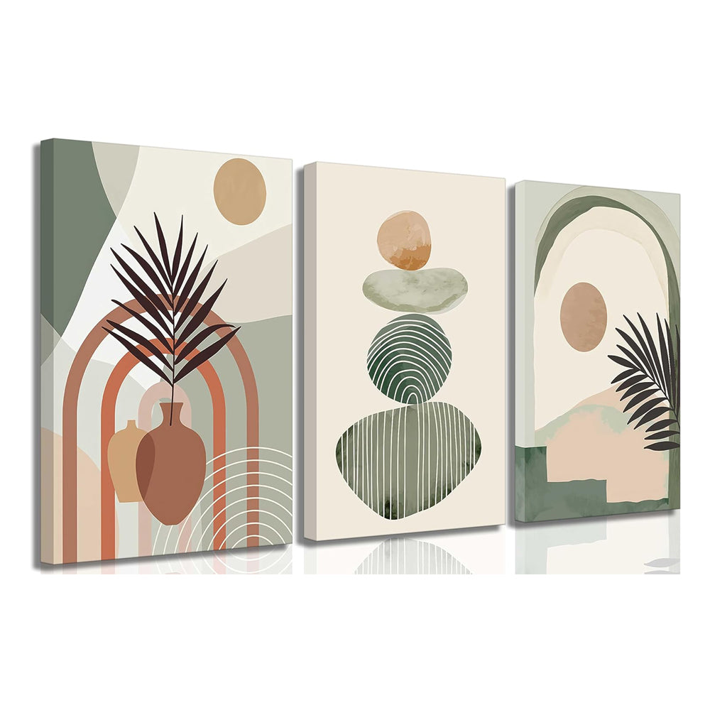 Boho Abstract Canvas Wall Art, Framed 12 x 16 Inch, Set of 3