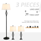 3 Piece Table Floor Lamp Set with Metal Pole