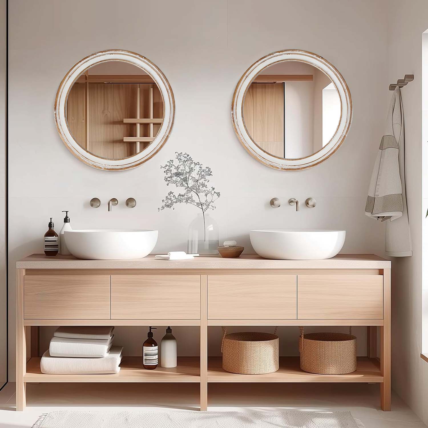 31.5 Inches Round Wall Mirror For Bathroom Vanity