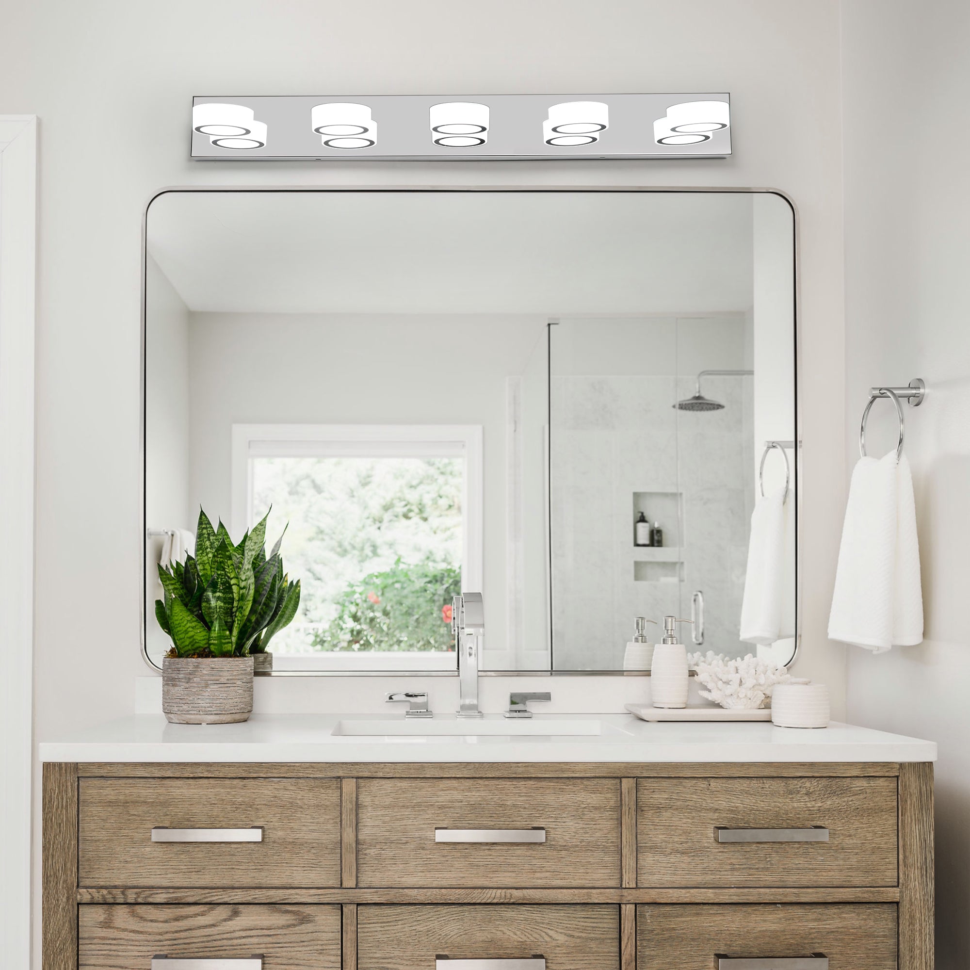 37 Modern 5-Light LED Vanity Light Fixture - Chrome Finish With Acryli