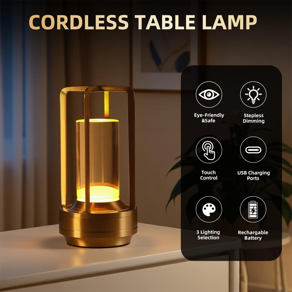 2pcs Portable Touch Control Table Lamp With 5000mAh Battery